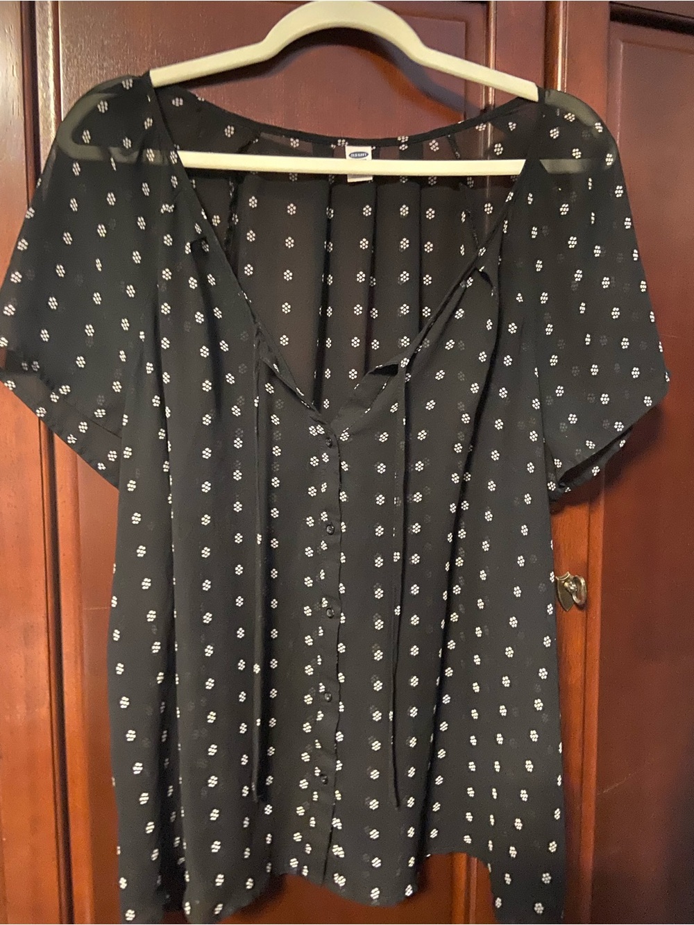 Old Navy Black Sheer Button-Front Floral Dot Short Sleeve Blouse | Size XXL